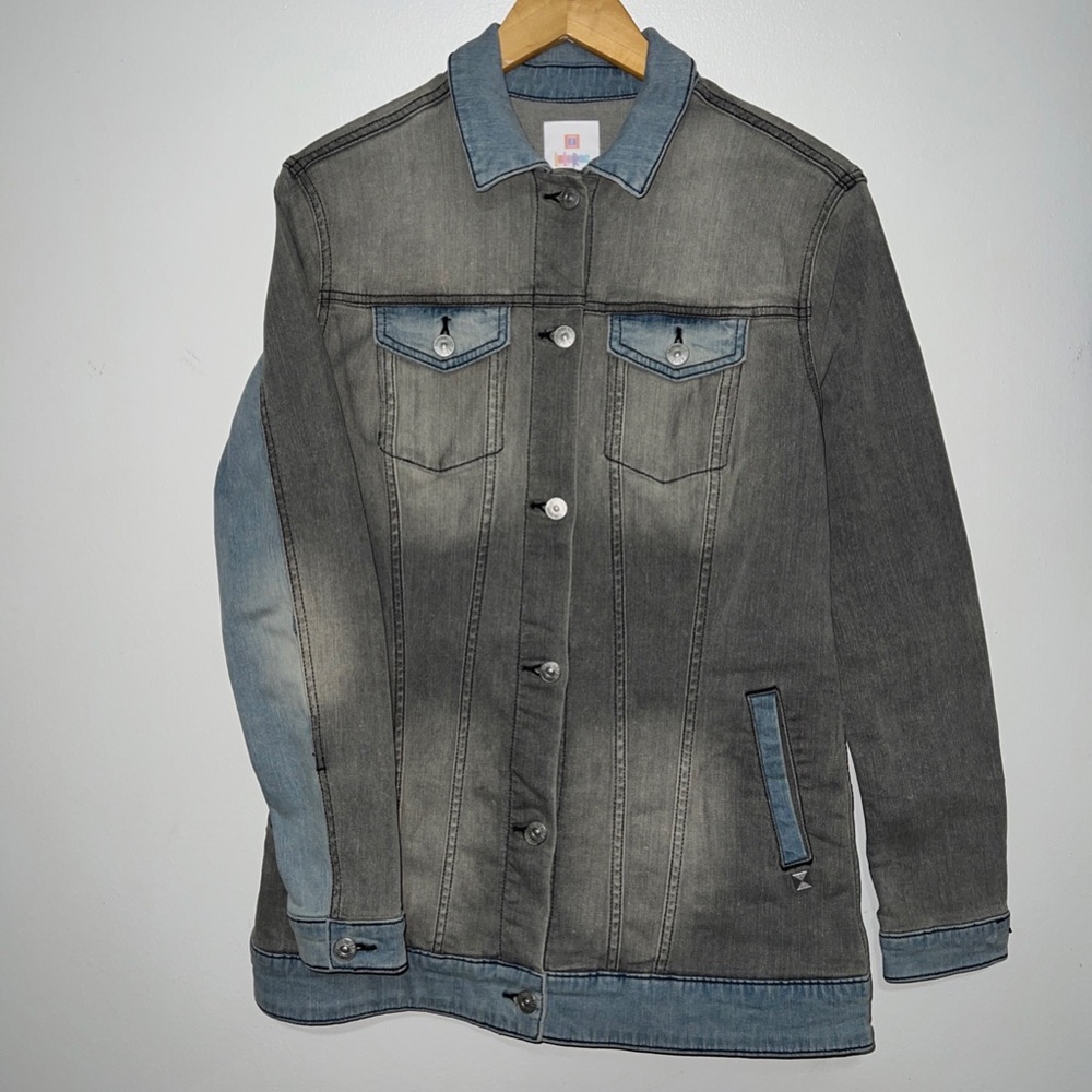 LuLaRoe Women's Color Block Denim Jean Jacket Gray Blue Size Medium